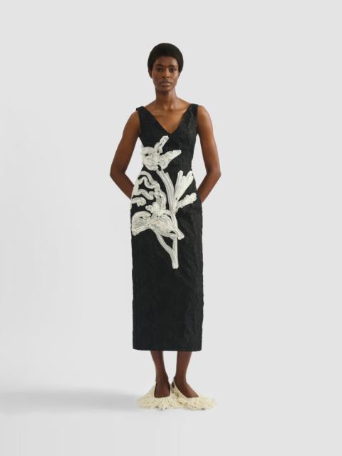 EMBROIDERED JACQUARD MIDI DRESS