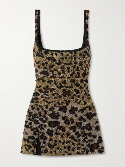 Eartha Embellished Leopard-print Stretch-mesh Mini Dress