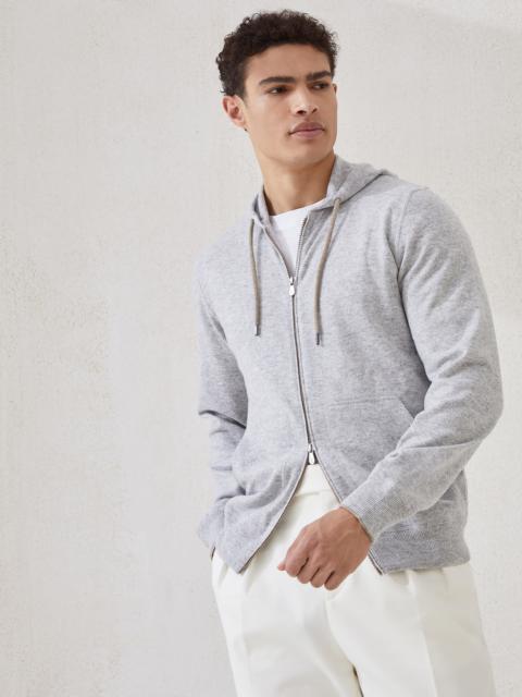 Cashmere sweatshirt-style cardigan with hood