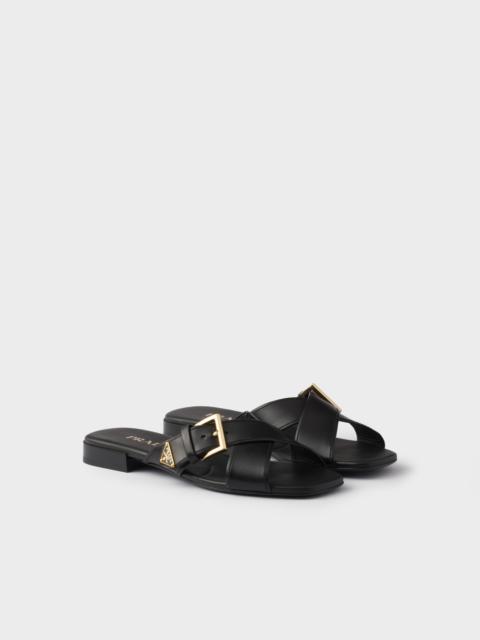 Leather crisscross slides with buckle