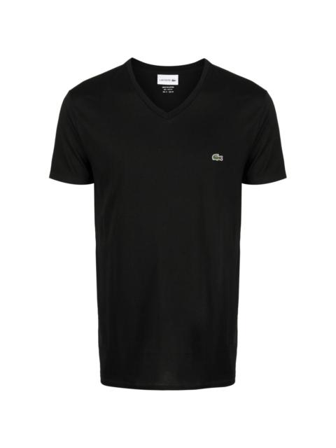 logo-patch V-neck cotton T-shirt