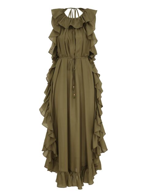 CASCADIAN RUFFLE MIDI DRESS