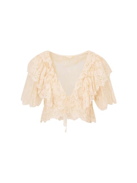 Caper Ruffled Lace Top ivory