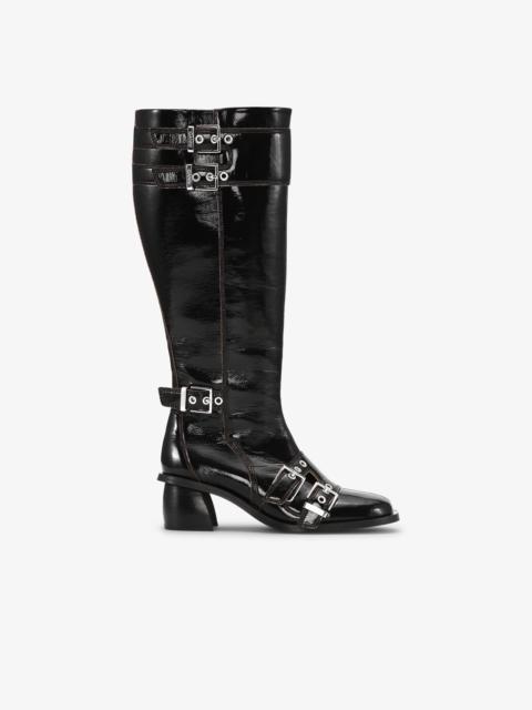 BLACK FEMININE BUCKLE HIGH BOOTS