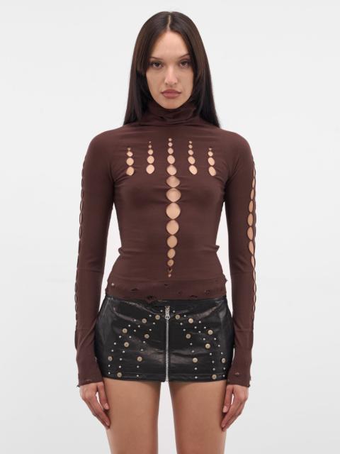 Chocolate Cut-Out Distressed Turtleneck