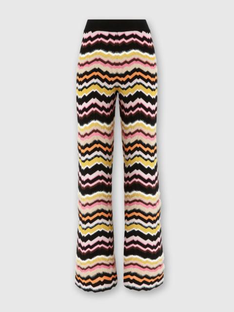 Trousers with Greek zig zag motif in viscose and wool