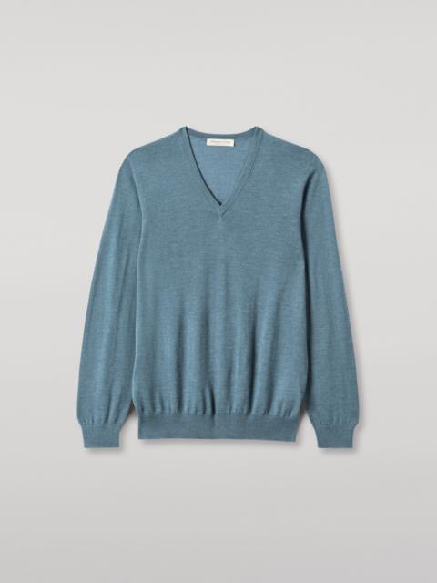 Fin Green V Neck Superfine Cashmere Jumper