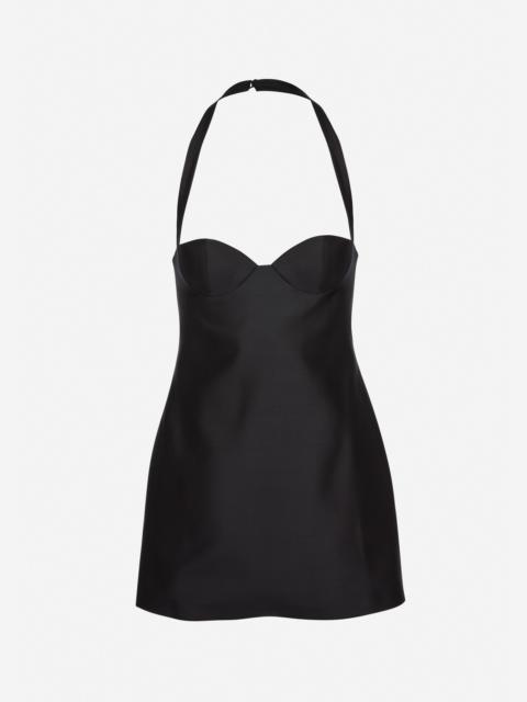 Halter-neck bustier wool and silk mini dress in black