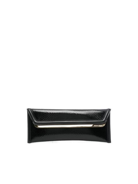 metallic-trim leather clutch bag