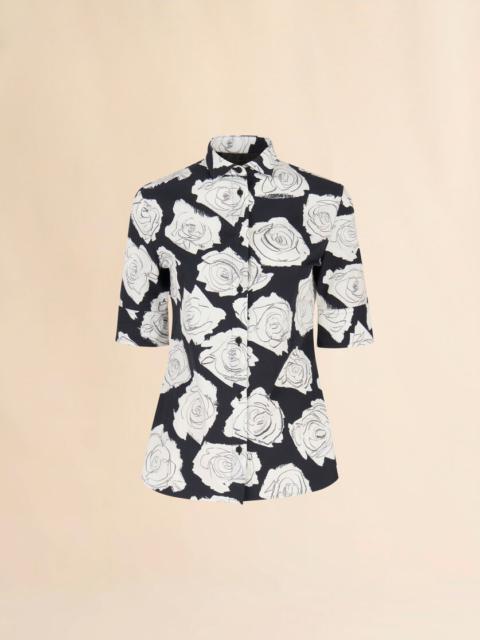 BLACK POPLIN SHORT-SLEEVE SHIRT WITH LUNA PRINT
