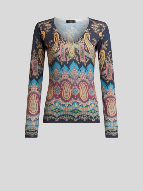 SILK AND CASHMERE SWEATER WITH PLACED PRINT