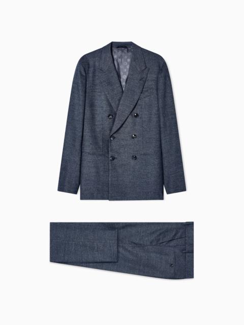 NAPOLI LINE DOUBLE-BREASTED SUIT IN DENIM-EFFECT VIRGIN WOOL AND CASHMERE