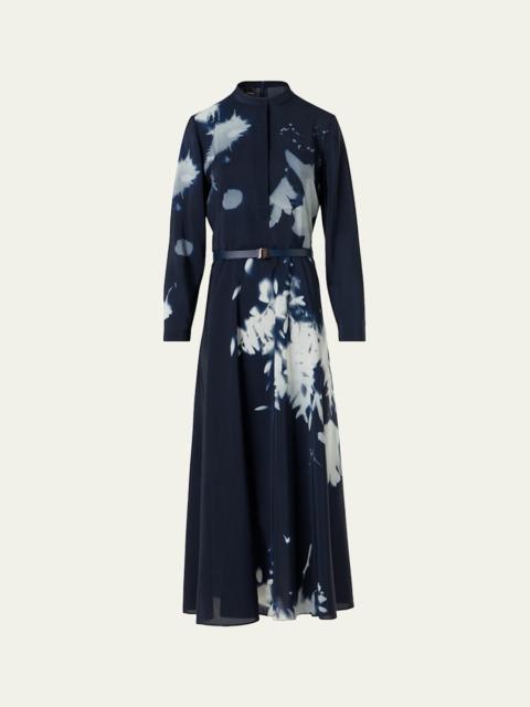 Wildflower-Print Silk Wool Voile Midi Dress