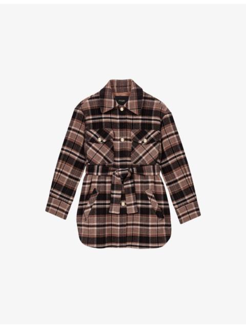 Checked Flap-Pocket Wool-Blend Coat
