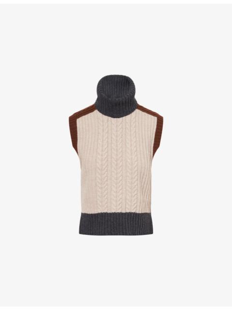 Cable-Knit Patched Wool And Cashmere Vest