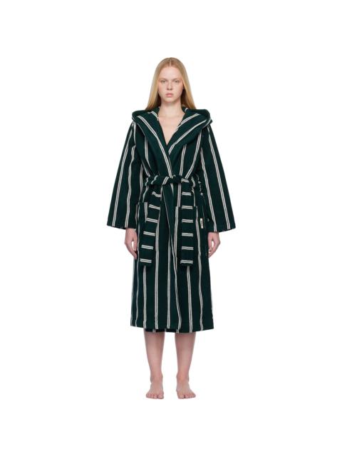 Green & White Terry Hooded Bathrobe