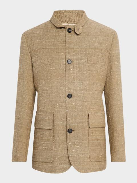 Men's Linen and Silk Roadster Single-Breasted Jacket