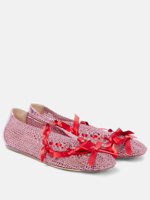 Bow-detail crochet ballet flats