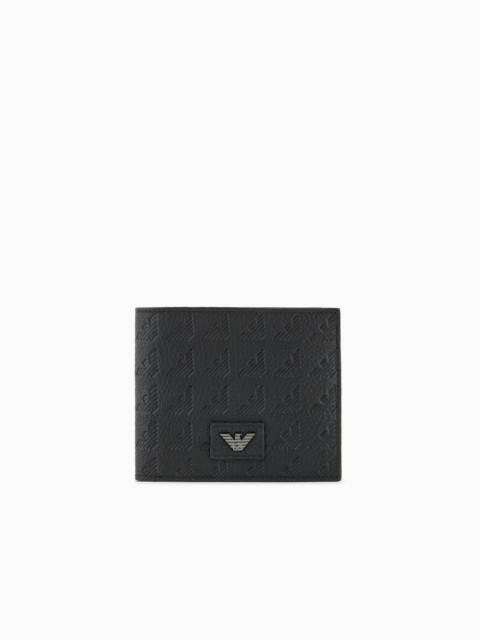 LEATHER COIN-POCKET WALLET WITH ALL-OVER EMBOSSED EAGLE