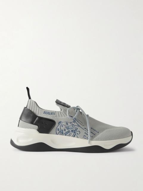Shadow Scritto Venezia Leather-Trimmed Stretch-Knit Sneakers Gray