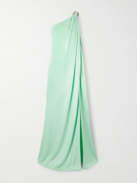 Embellished Draped Satin Gown