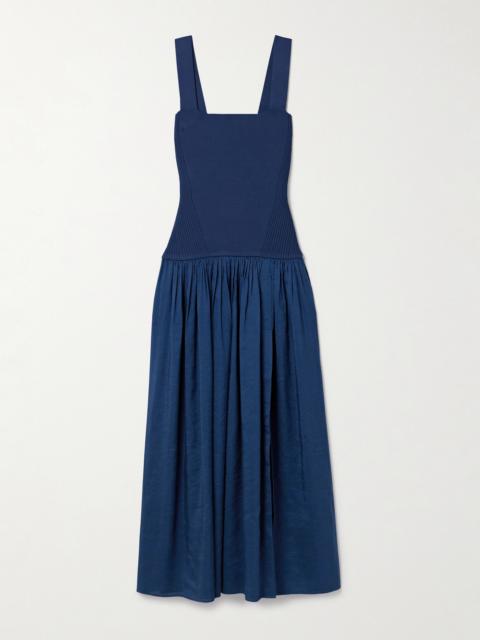 Stretch-knit And Gathered Linen-blend Midi Dress