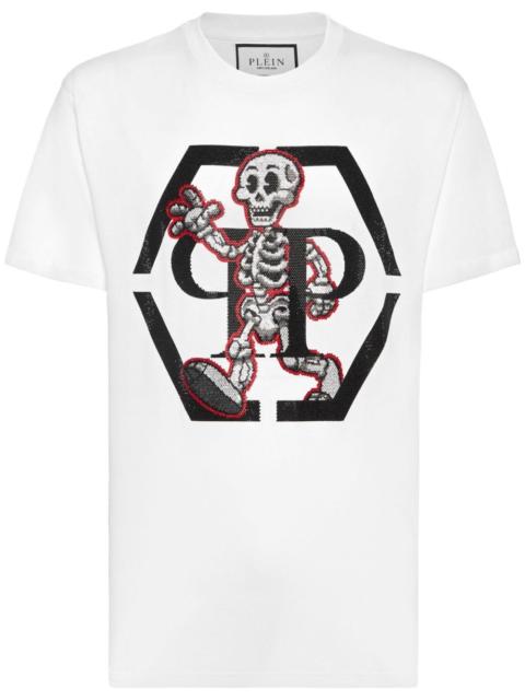 rhinestone-skeleton cotton T-shirt
