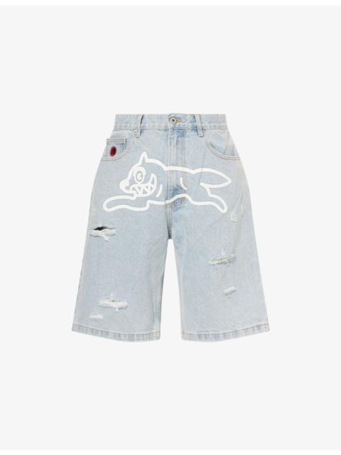 Running Dog Distressed Denim Shorts