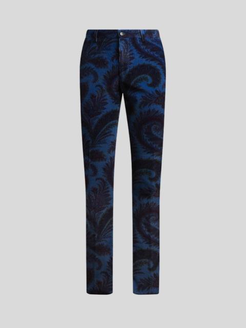 STRAIGHT-LEG RIBBED VELVET TROUSERS WITH FOLIAGE MOTIF