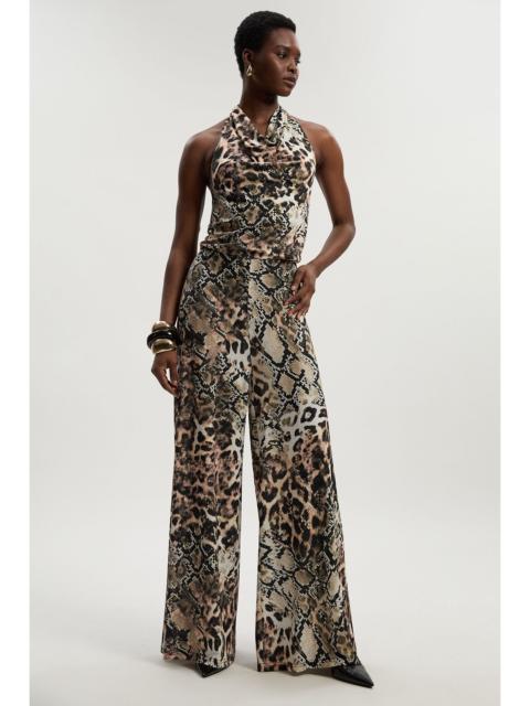 Snake Print Halter Neck Jersey Crepe Jumpsuit