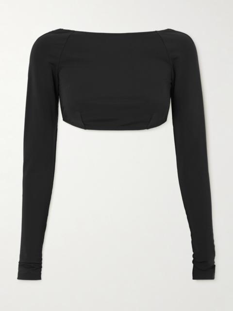 Open-back Cropped Silk-trimmed Stretch-crepe Top