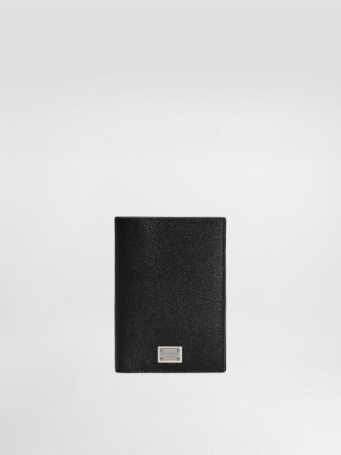 Calfskin passport holder with logo tag