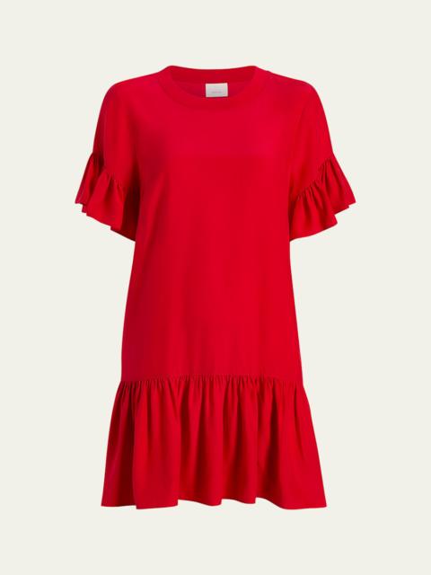 Leilah Ruffle Silk T-Shirt Dress