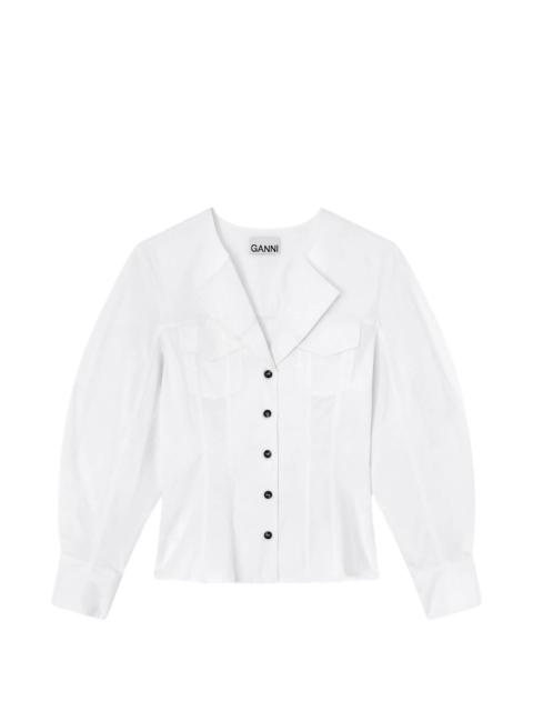 Ganni V-neck Puff-sleeve Shirt