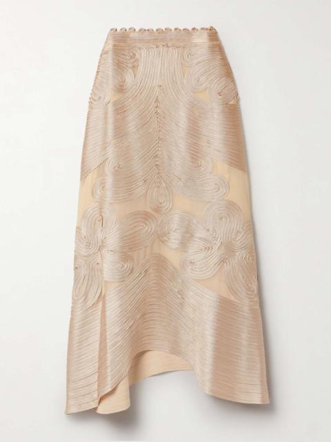 Kaelyn appliquéd silk-chiffon midi skirt Blush
