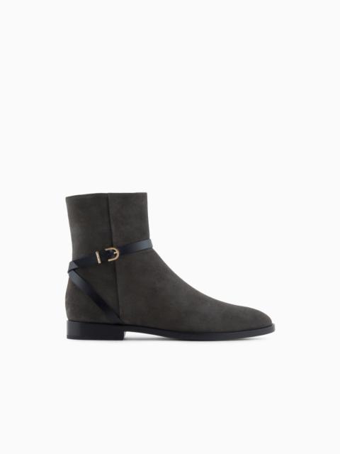 SUEDE AND CALFSKIN ANKLE BOOTS