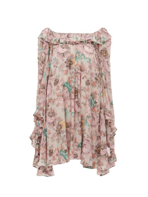 SQUARE-NECK RUFFLED MINI DRESS IN CRÊPE DE CHINE