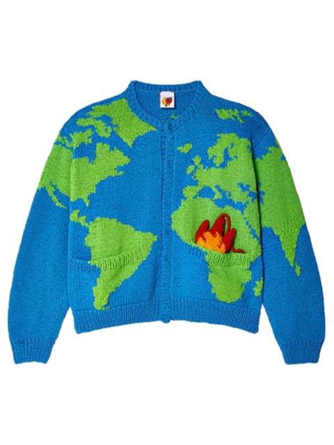 Sky High Farm Workwear World Map Hand-Knit Cardigan Blue