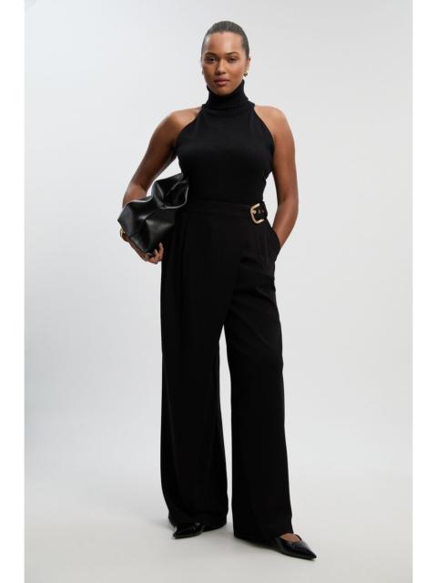 Plus Size Tailored Crepe Asymmetric Buckle Detail Wide Leg Trouser