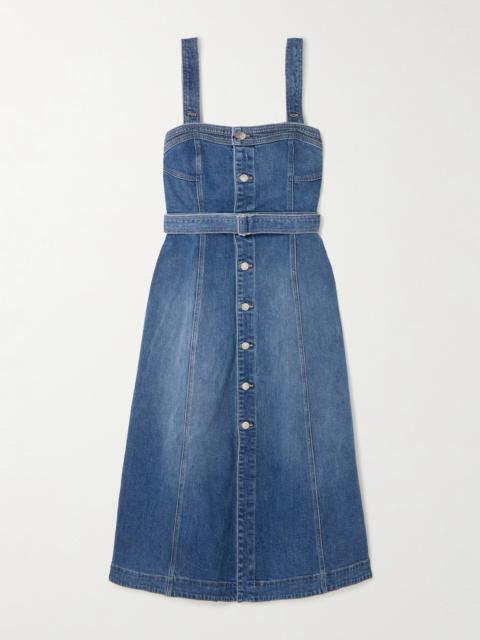Alba Belted Stretch-denim Midi Dress