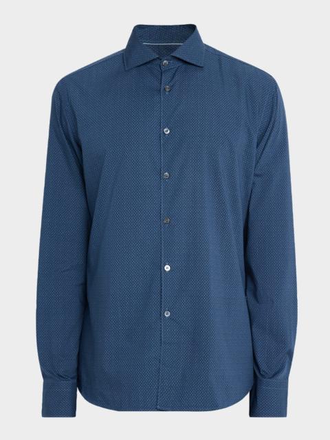 Men's Neat Geometric Cotton and Lyocell Sport Shirt