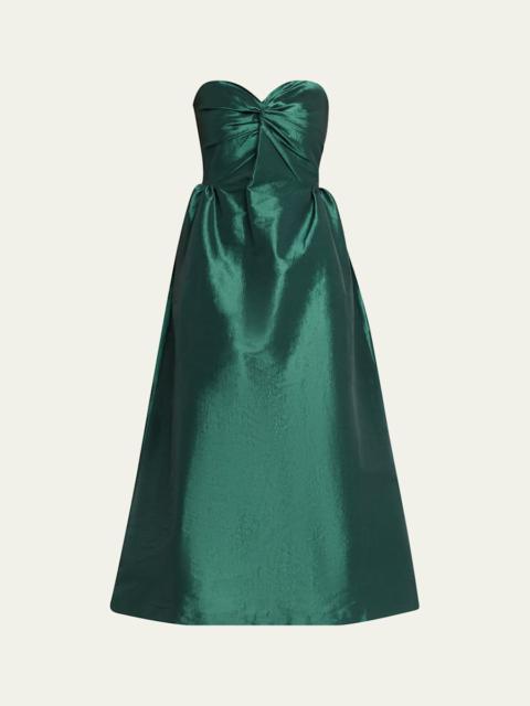 Rose Twisted Strapless Taffeta Midi Dress