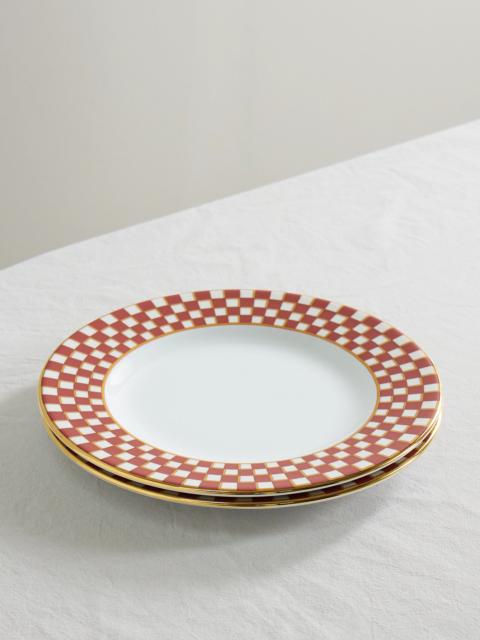 Set Of Two Gold-plated Porcelain Dinner Plates