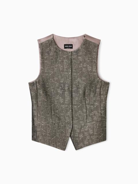 SINGLE-BREASTED WAISTCOAT IN JACQUARD SILK AND WOOL