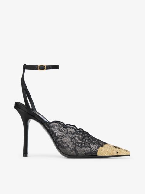 Faiz 100
Black Jimmy Choo Lace Pumps with Metal Lace Detail
