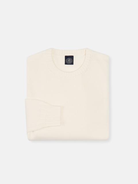ECRU FINE KNIT COTTON CREWNECK SWEATER - TRIM FIT