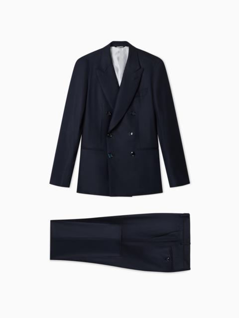 ASV NAPOLI LINE DOUBLE-BREASTED PINSTRIPED SUIT IN CHEVRON VIRGIN WOOL