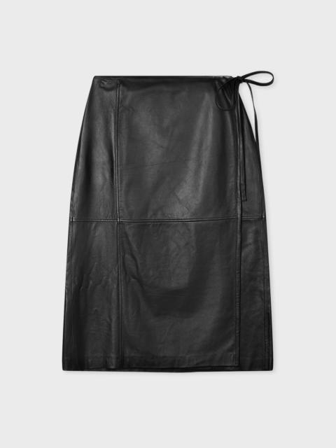 Women's Black Leather Midi Wrap Skirt
