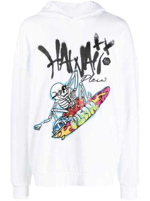 Hawaii-print cotton hoodie