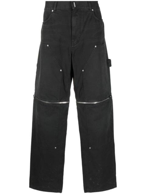 zip-detailed straight-cut trousers